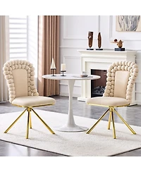 Streamdale Furniture Set of 2 Puffy Bubble Velvet Dining Chairs with Legs