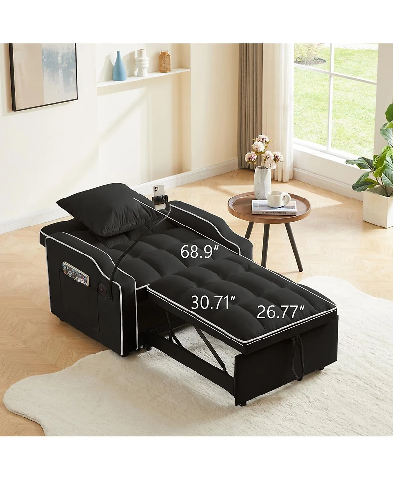 Streamdale Furniture 3-in-1 Convertible Sleeper Sofa Chair Bed with Usb/Type-c