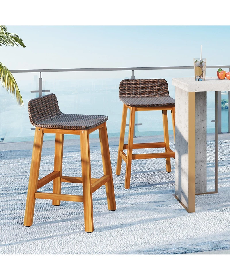 Sugift Set of 2 Solid Acacia Wood Bar Stools with Backrests