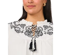Vince Camuto Plus Flutter-Sleeve Split Neck Front Yoke Blouse