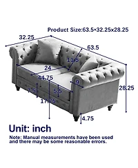 Streamdale Furniture 63.5" Tech Fabric Chesterfield Sofa with Button Tufting and Nail Trim