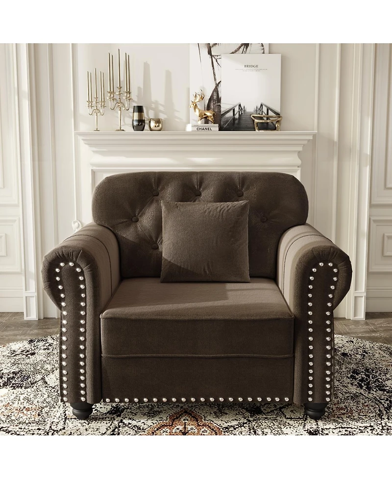 Streamdale Furniture Velvet Chesterfield Sofa with Nailhead Trim and Rolled Arms