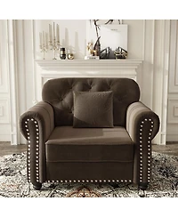 Streamdale Furniture Velvet Chesterfield Sofa with Nailhead Trim and Rolled Arms