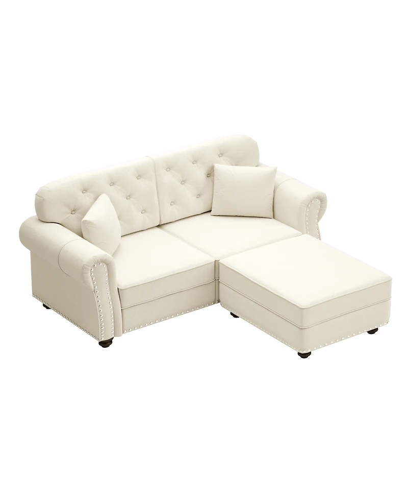 Streamdale Furniture Velvet Chesterfield Sofa with Nailhead Trim and 2 Pillows