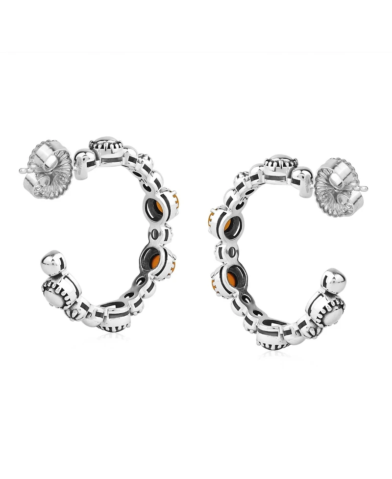 American West Jewelry Sterling Silver Onyx 1 Inch Concha Hoop Earrings