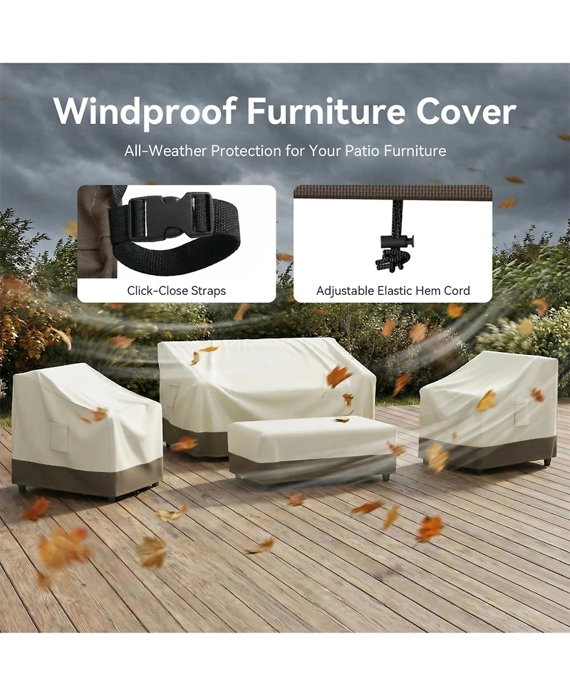 Pocassy Outdoor Furniture Cover Waterproof 4 Piece Patio Set for Outside Couch, Lawn Chairs, Coffee Table, Windproof with Buckle Strap