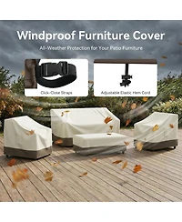 Pocassy Outdoor Furniture Cover Waterproof 4 Piece Patio Set for Outside Couch, Lawn Chairs, Coffee Table, Windproof with Buckle Strap