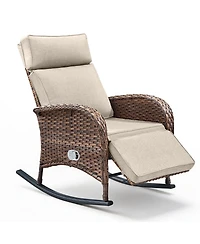 Pocassy Outdoor Wicker Rocking Recliner with Adjustable Backrest and Footrest