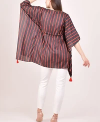 Raas Women's Stripe Floral Embroidered Boho Kaftan Top