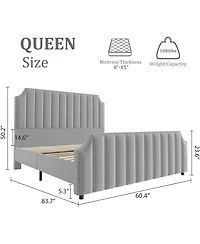 gaomon Queen Platform Bed, 52" Velvet Headboard with Nailhead Trim, Wood Slats, No Box Spring Needed