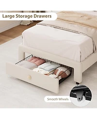gaomon Twin Bed Frame with Storage, Upholstered Led Bed Frame with Headboard, Cute Velvet Platform Bed for Kids, Girls, No Box Spring Needed