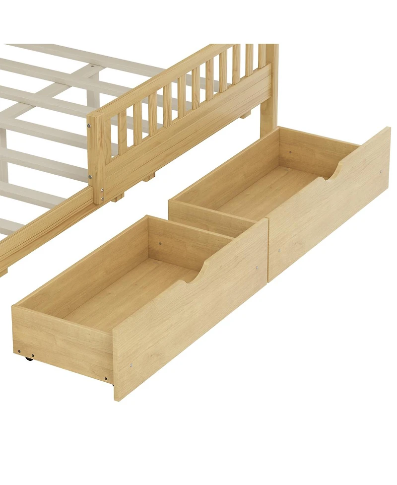 Streamdale Furniture Wood Platform Bed with Guardrails and 2 Drawers