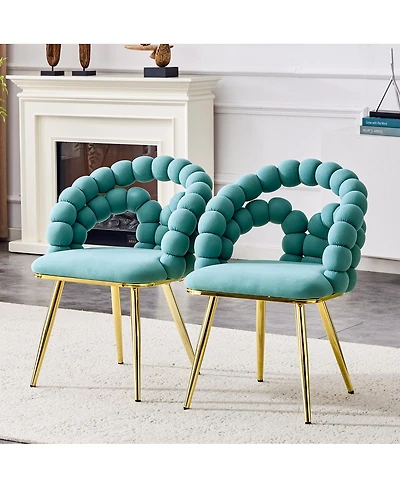 Streamdale Furniture Set of 2 Teal Puffy Bubble Chairs with Legs, Modern Upholstered Accent Chairs