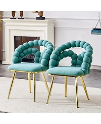 Streamdale Furniture Set of 2 Teal Puffy Bubble Chairs with Legs, Modern Upholstered Accent Chairs