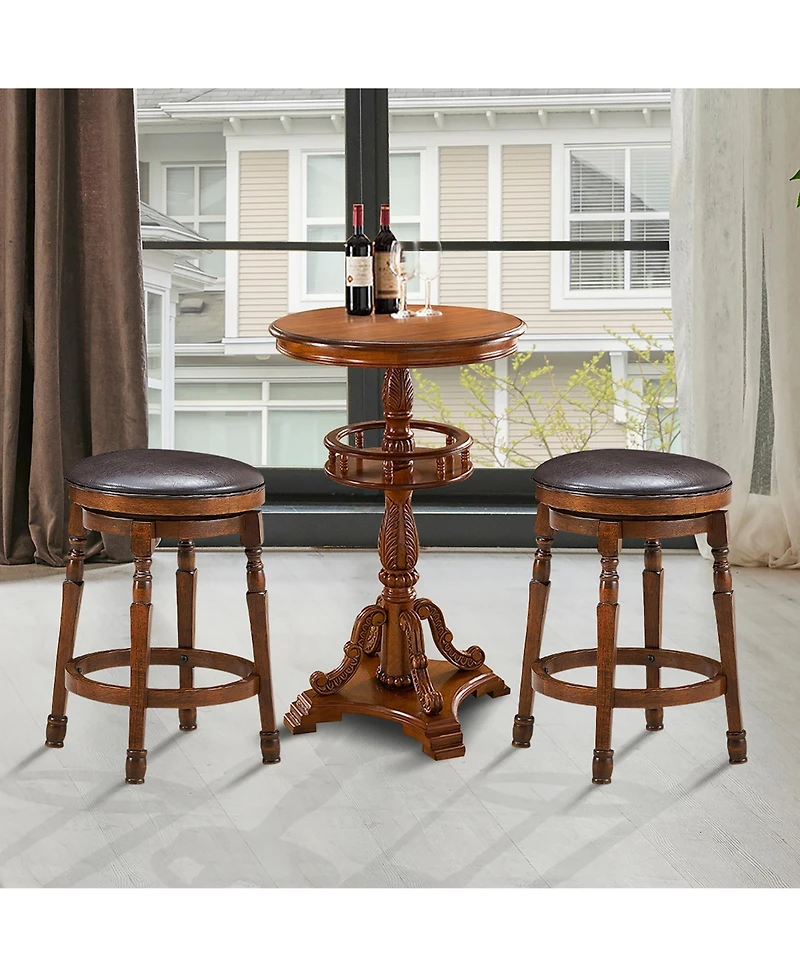 Costway Set of 2 24 Inches Swivel Bar Stool Leather Padded Dining Kitchen Pub Chair Backless