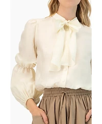 Ivonne Women's Long Sleeve Blouse with Necktie