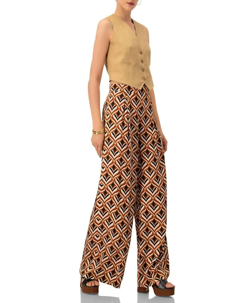 Ivonne Women's Geometric Wide Leg Printed Pants with Side Zipper