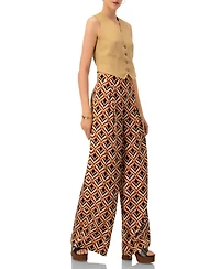 Ivonne Women's Geometric Wide Leg Printed Pants with Side Zipper