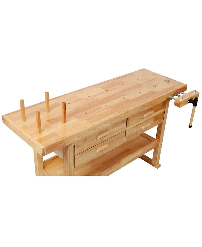 Streamdale Furniture 60 inches Rubber Hardwood Workbench with 4 Drawers, 330-pound Heavy Duty