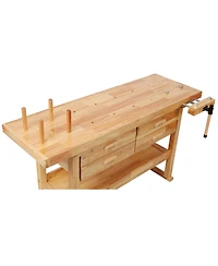 Streamdale Furniture 60 inches Rubber Hardwood Workbench with 4 Drawers, 330-pound Heavy Duty