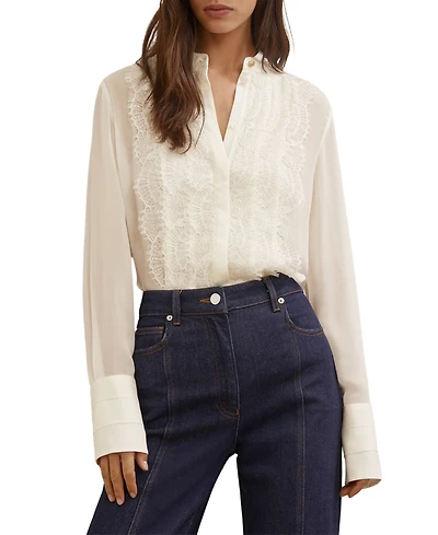Reiss Women's Lace-Trim Sheer Button-Through Shirt