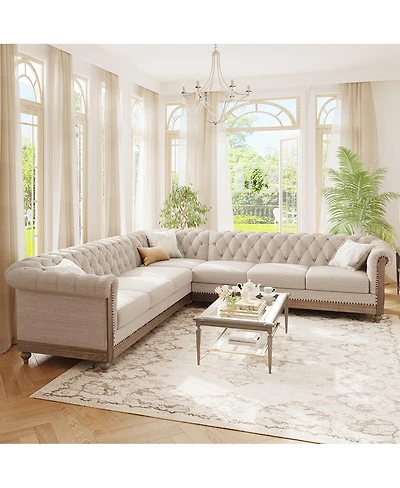Streamdale Furniture Comfy Large Sectional Sofa with Wooden Legs, Retro Style for Living Room
