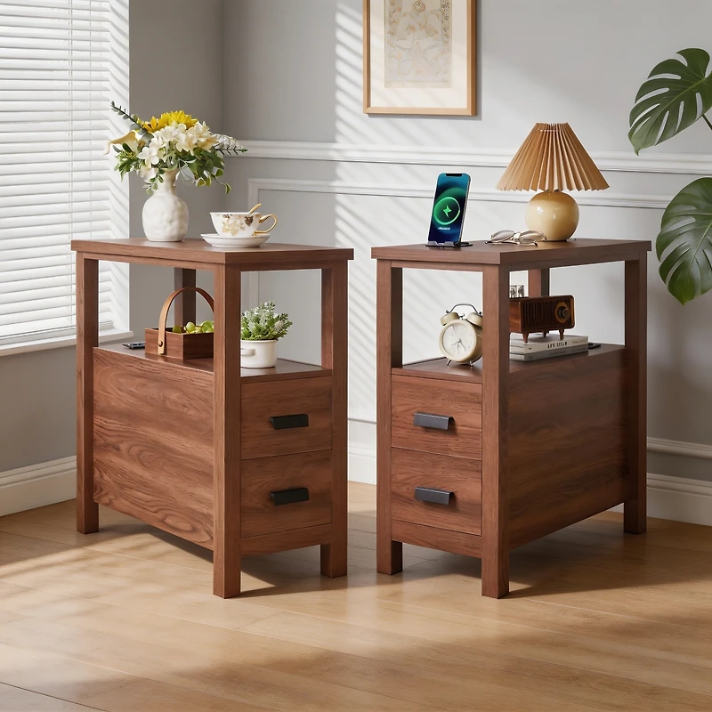 Streamdale Furniture Rustic End Table Charging Station and 2 Drawers