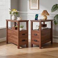 Streamdale Furniture Rustic End Table Charging Station and 2 Drawers