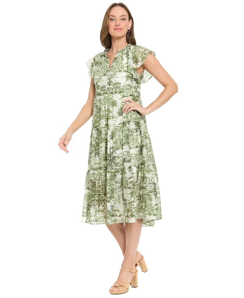 London Times Women's V-Neck Midi Dress