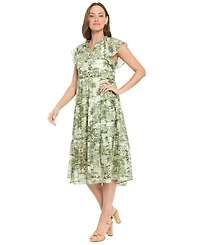 London Times Women's V-Neck Midi Dress