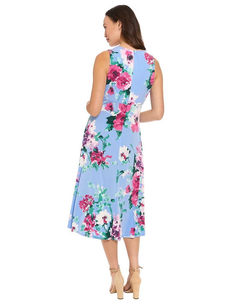 London Times Women's Sleeveless Keyhole Midi Dress