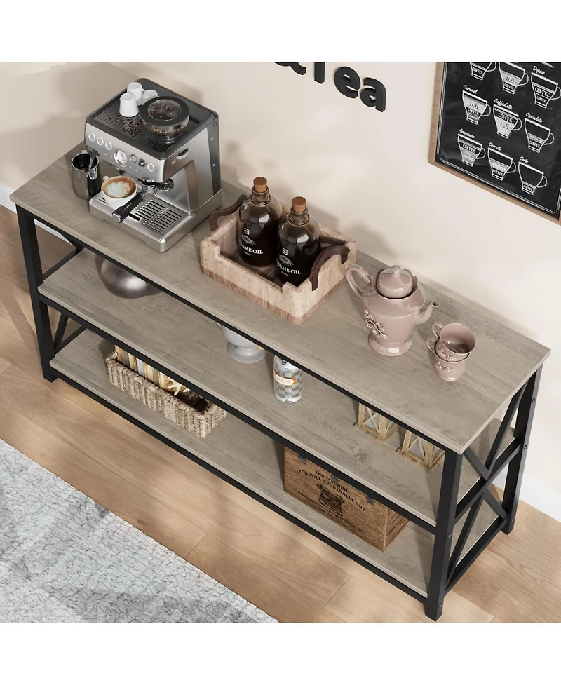 Gaomon 55" Long Console Table, 3-Tier Entryway Table with Storage Shelves, "dustrial Entry Table for Entrance, Hallway