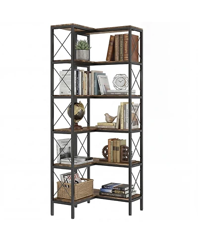 Homcom L-Shaped Bookshelf, 5-Tier Corner Bookcase