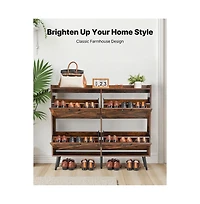Sugift Shoe Cabinet with 4 Flip Drawers Farmhouse Storage with Wood Legs