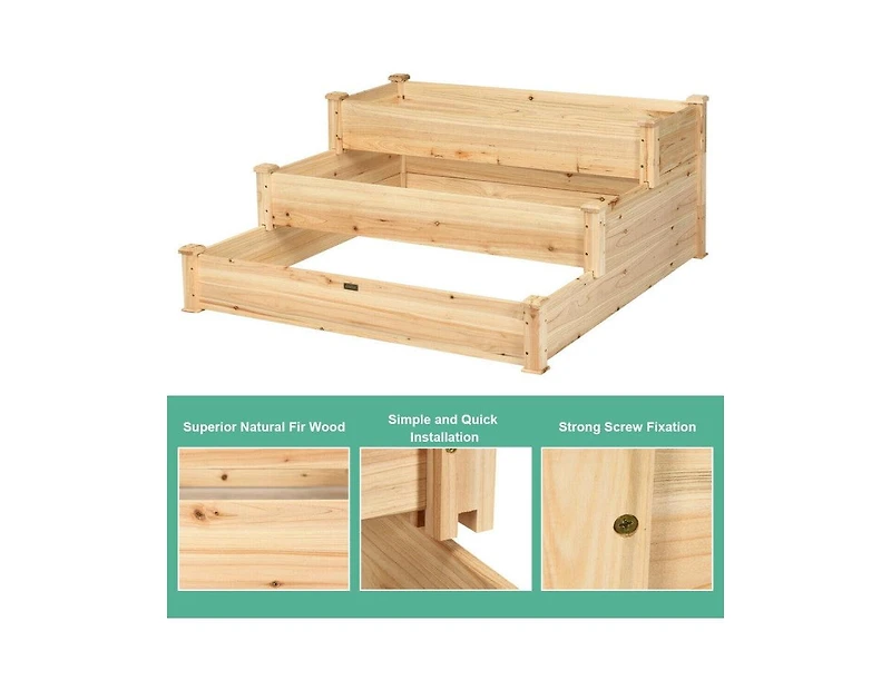 Lucky One 3 Tier Elevated Wooden Garden Bed for Vegetables, Herbs and Flowers