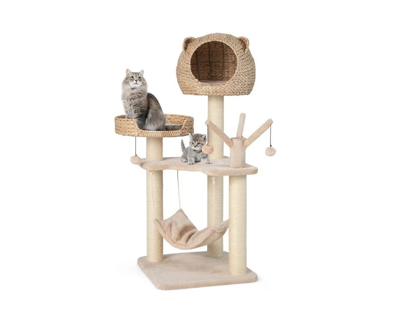 Aostirmotor Multi-Level Cat Tree with Condo, Hammock & Rotatable Hanging Balls