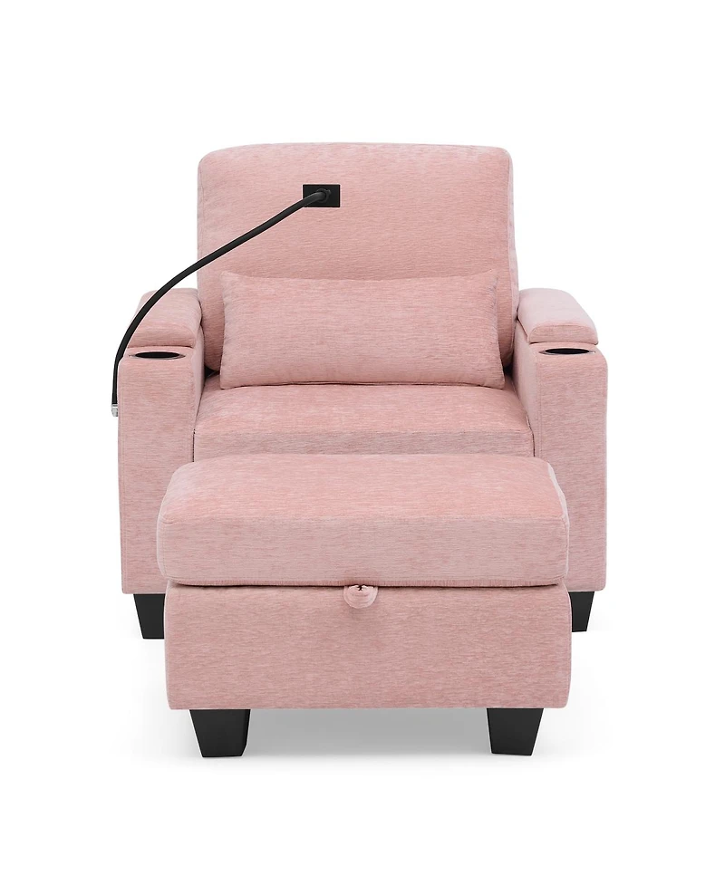 Streamdale Furniture Single Sofa Recliner with Storage Ottoman and Usb