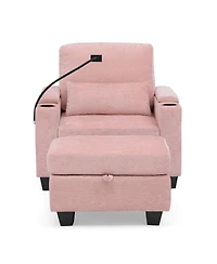 Streamdale Furniture Single Sofa Recliner with Storage Ottoman and Usb