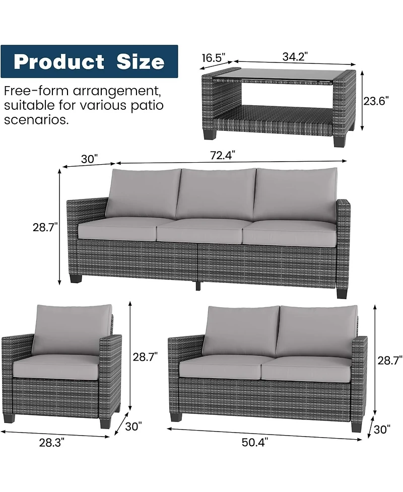 gaomon Outdoor Patio Sectional Set with Cushions and Glass Coffee Table