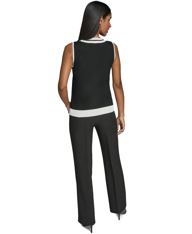 Karl Lagerfeld Paris Petite Scoop-Neck Sleeveless Knit Top with Contrast Trim