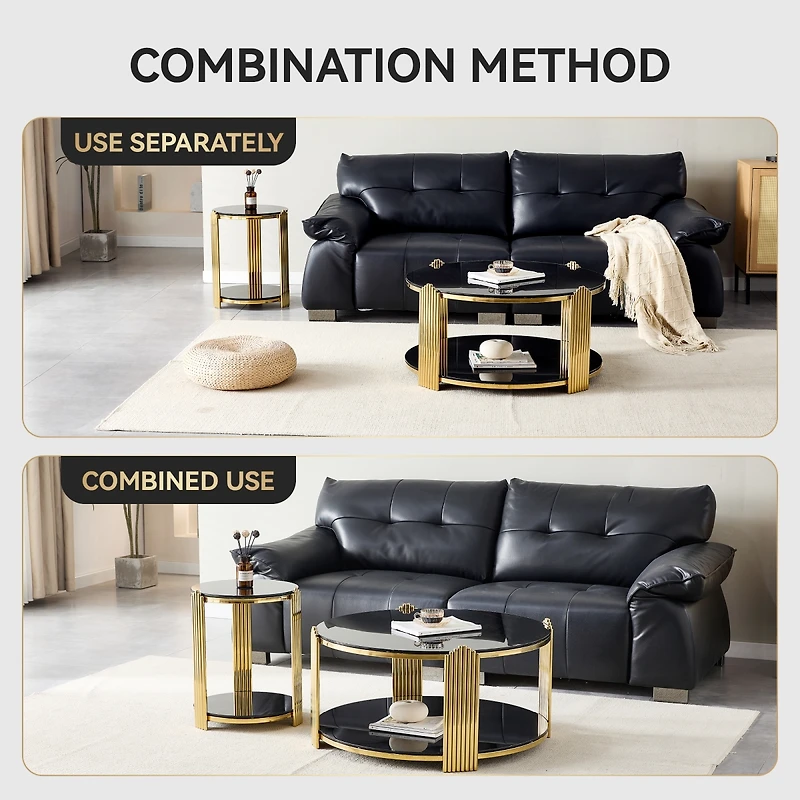 Streamdale Furniture 35" Modern Coffee Table, Glass & Gold Stainless Steel Living Room Table