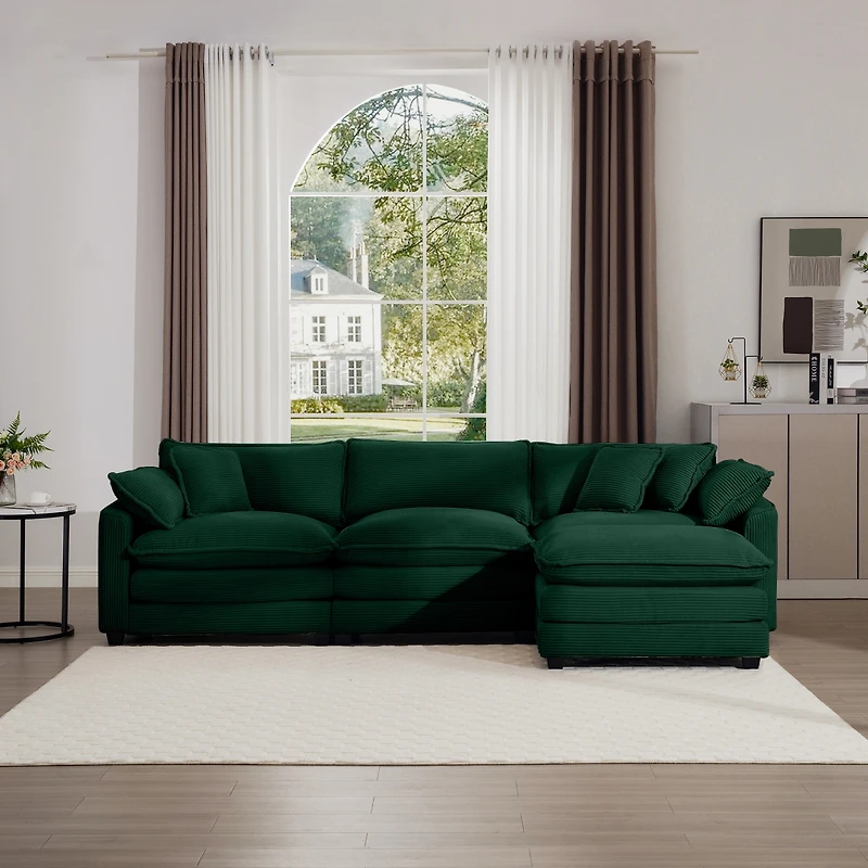 Streamdale Furniture Corduroy L-Shaped 3-Seater Sofa with Ottoman