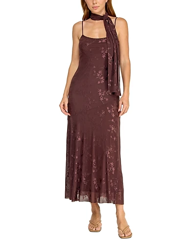 Trixxi Juniors' Jacquard Mesh Midi Dress with Scarf