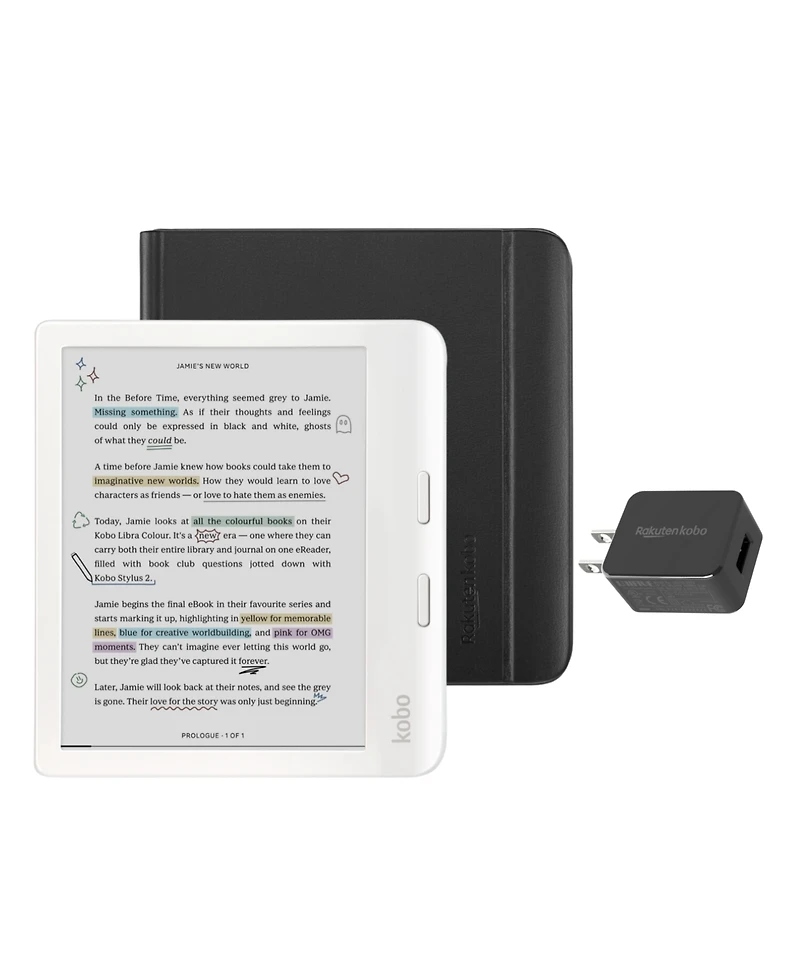 Kobo Libra Colour eReader with Notebook SleepCover Case and Ac Bundle