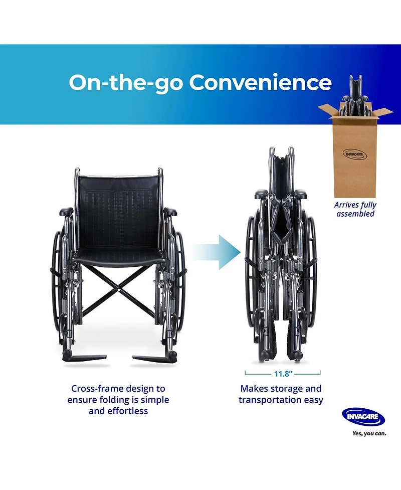 Invacare Essentials EX1 Swing away Footrests and Desk Length Arms 16 Inch Folding Manual Wheelchair