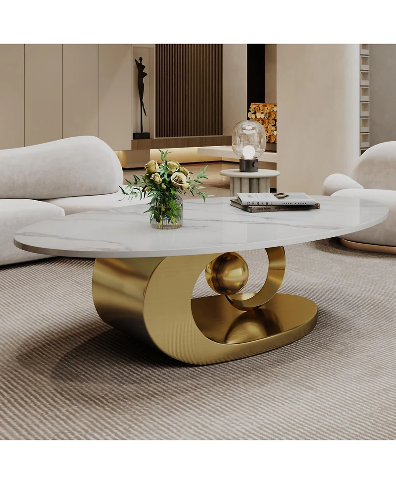 Streamdale Furniture Marble Coffee Table with Sculptural Stainless Steel Base