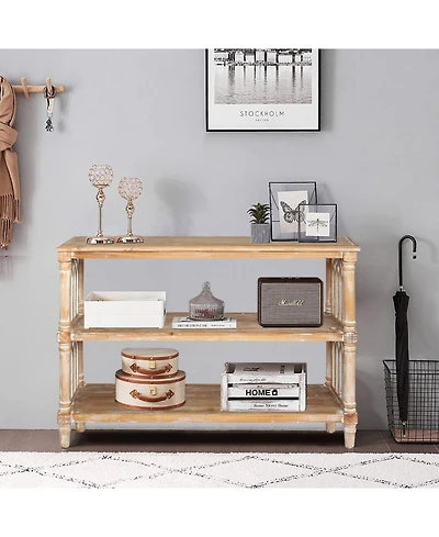 Streamdale Furniture Rustic 3-Tier Console Table with Gothic Details, 47.24" Wooden Entryway Table