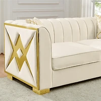 Streamdale Furniture Luxurious Velvet Sofa with Geometric Gold Hardware and Metal Feet