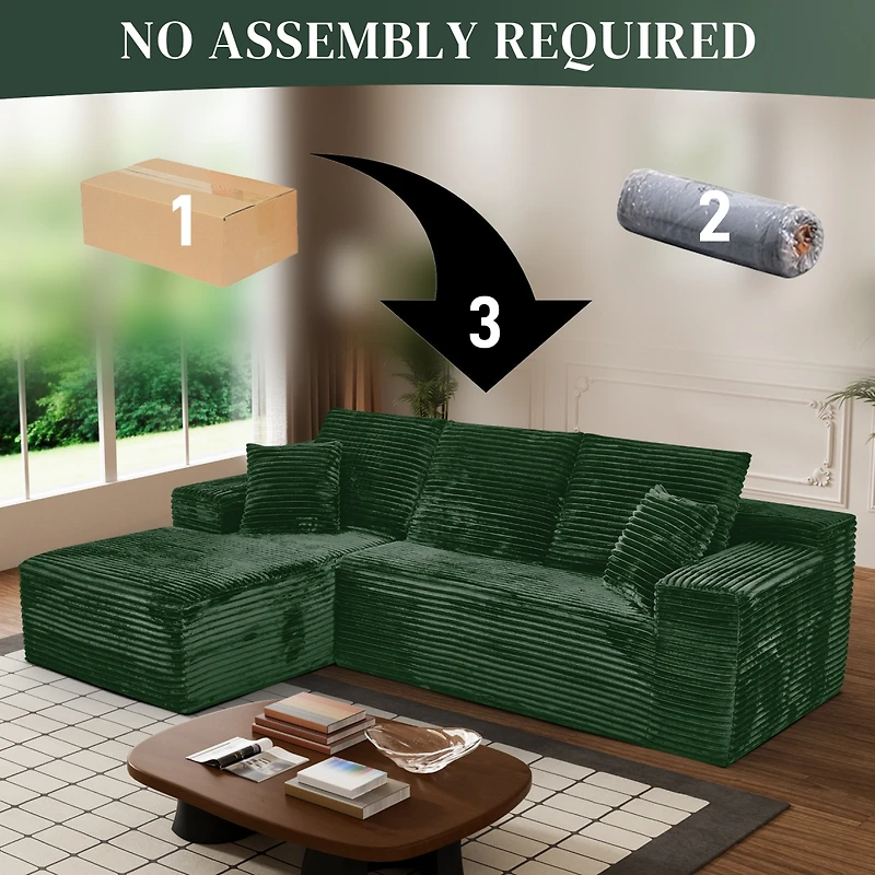 Streamdale Furniture Minimalist No-Assembly Corduroy Sectional Sofa with Chaise