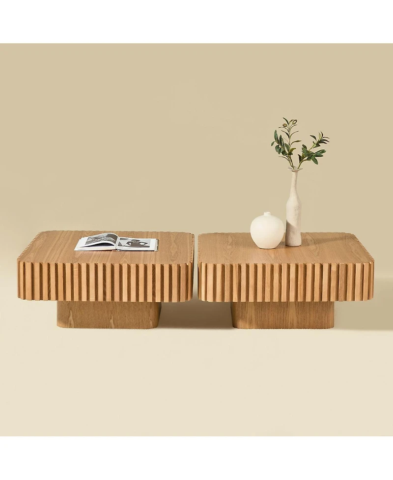 Streamdale Furniture 2PCS 31.5" Modern Handcraft Drum Coffee Table, Small Wooden Table